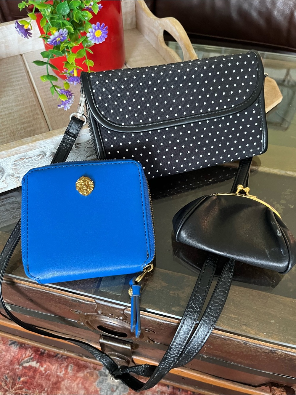 thirty-one/Polka Dot Crossbody with Blue Wallet/Black Coin Purse lot